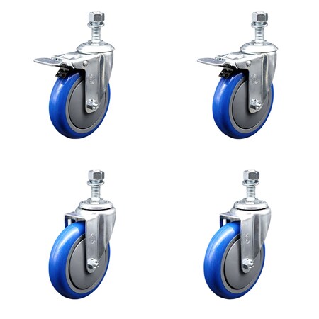 Service Caster 5 Inch Blue Polyurethane Wheel Swivel 1/2 Inch Stem Caster Total Lock Brake, 2PK SCC-TSTTL20S514-PPUB-BLUE-121315-2S2